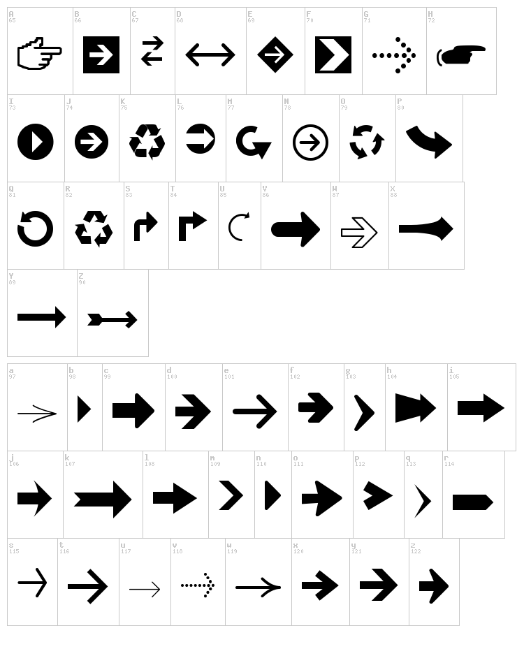 Arrows TFB font map